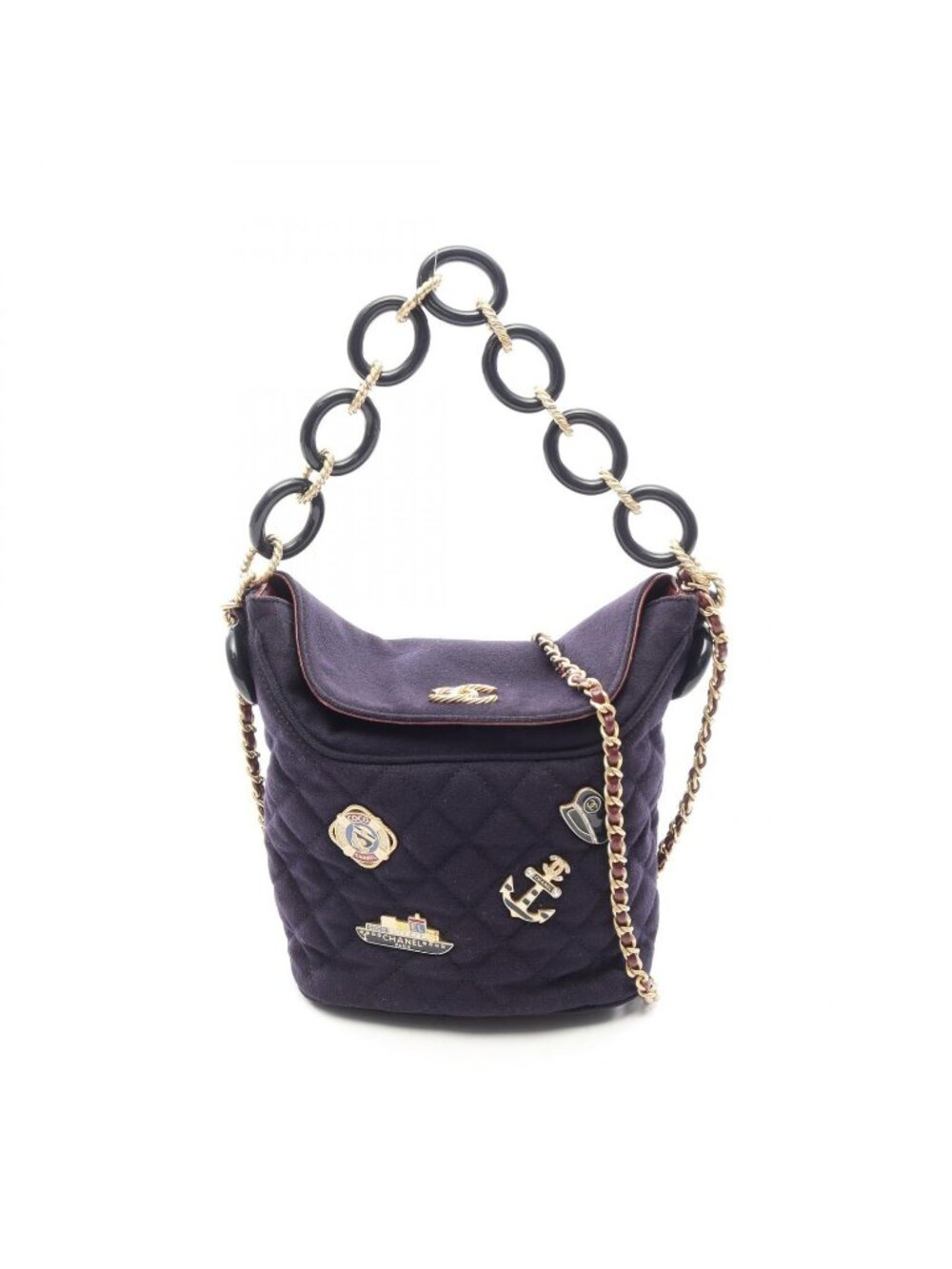 Chanel Shoulder Bag Paris Hamburg Quilted Navy Wool Leather 2-Way Chain